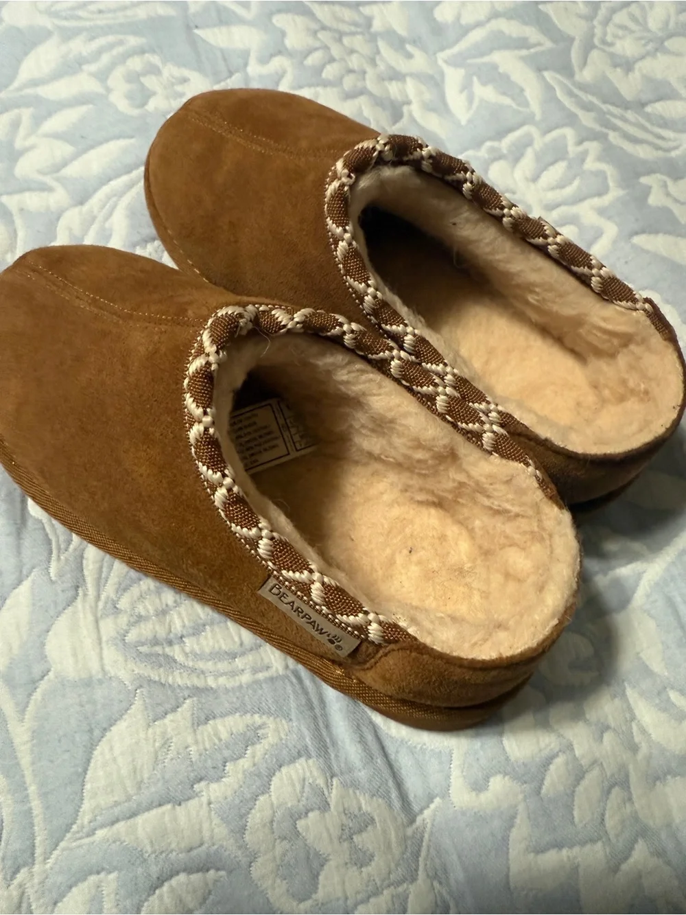 BearPaw Kids Brown Suede Plush-Lined Slip-On Slippers